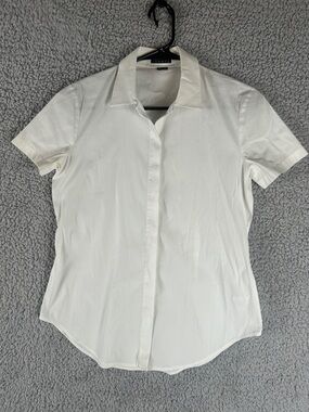 Theory Short Sleeve Button Down Collared White Top Size S